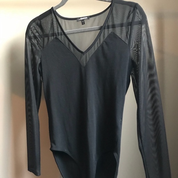Express Tops - 🌹NWOT EXPRESS Black Bodysuit w/ Sheer Sleeves